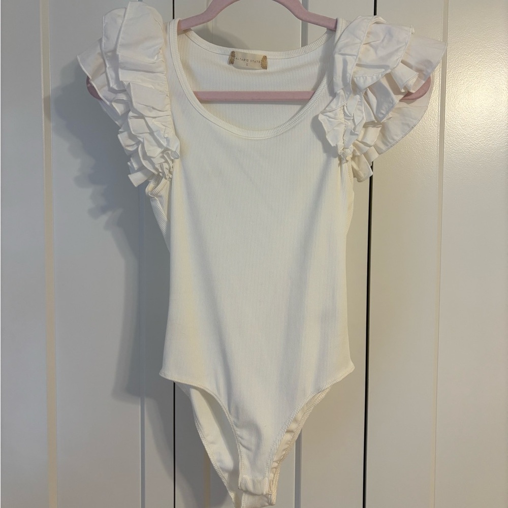 Altar'd State Cream Ruffled Kids Bodysuit